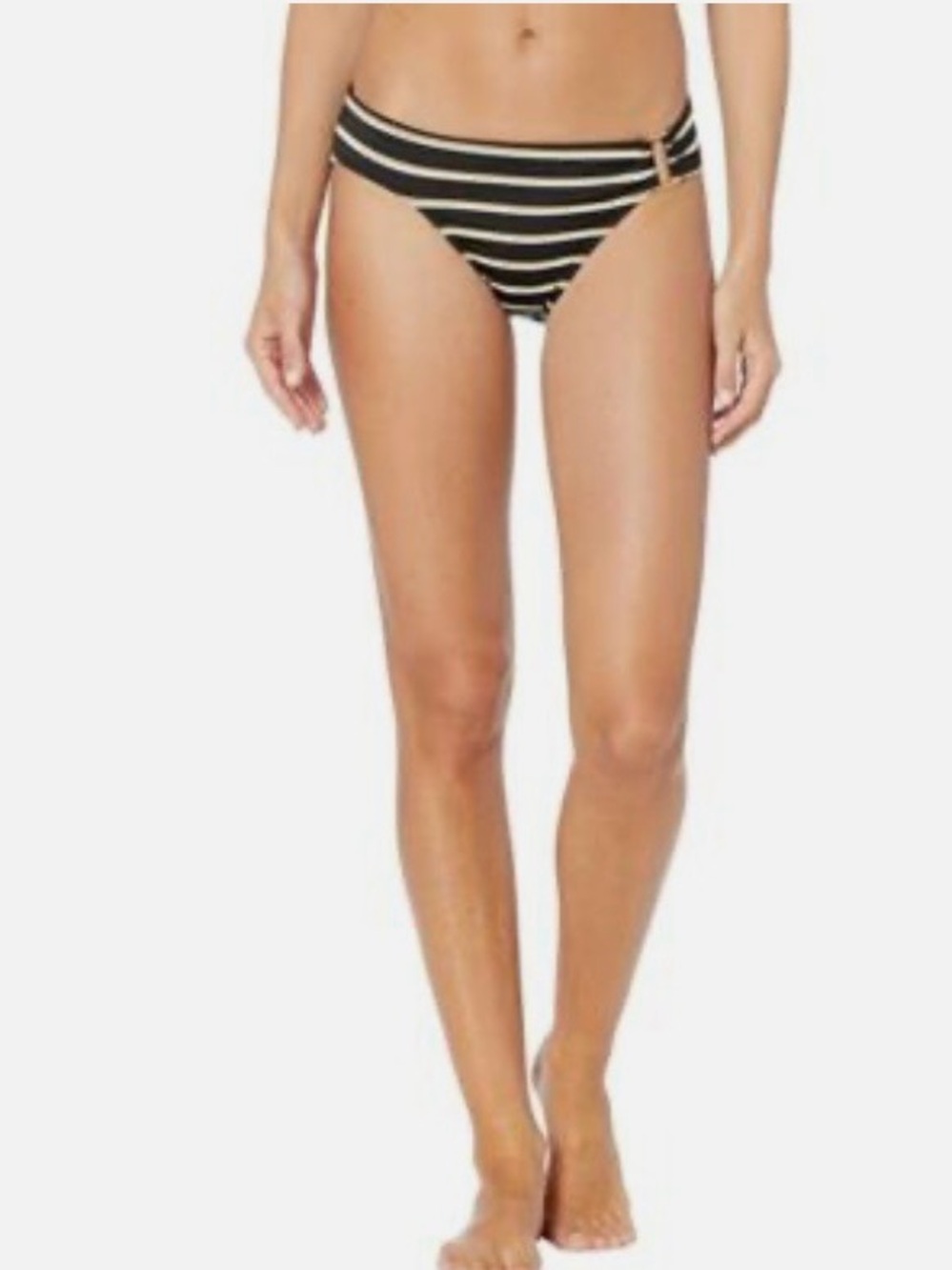 🆕 Ralph Lauren BLACK Metallic Stripe Ring Hipster Bikini Swim Bottom.NWT